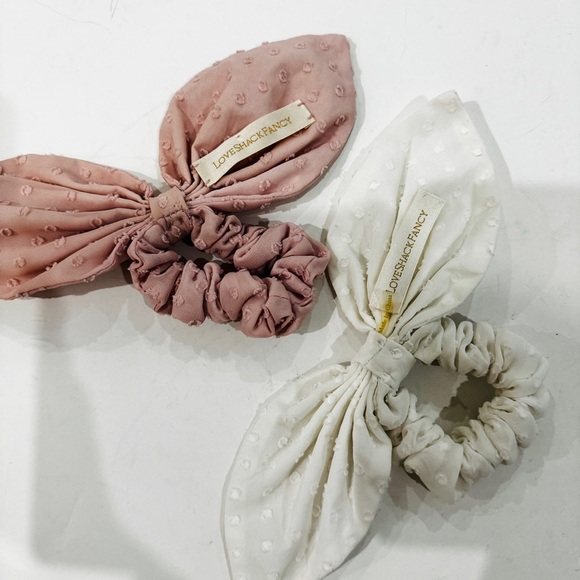 LoveShackFancy pink and white hair scrunchies NEW